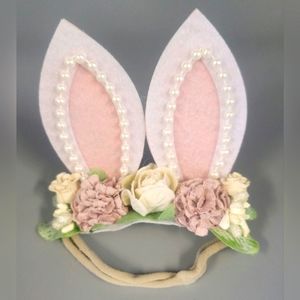 Newborn Infant Baby Girl Easter Bunny Ears Headband Floral Headpiece